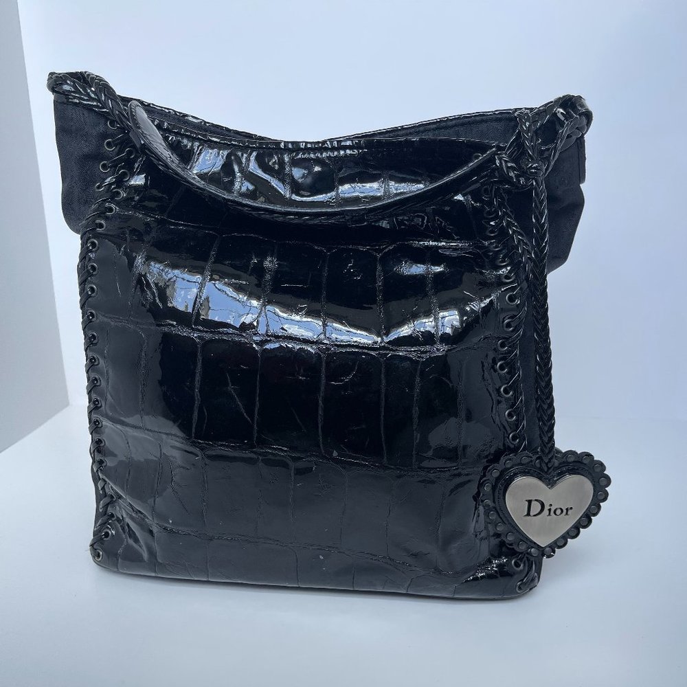 CHRISTIAN DIOR Patent Leather Embossed Diorissimo Lovely Heart Tote